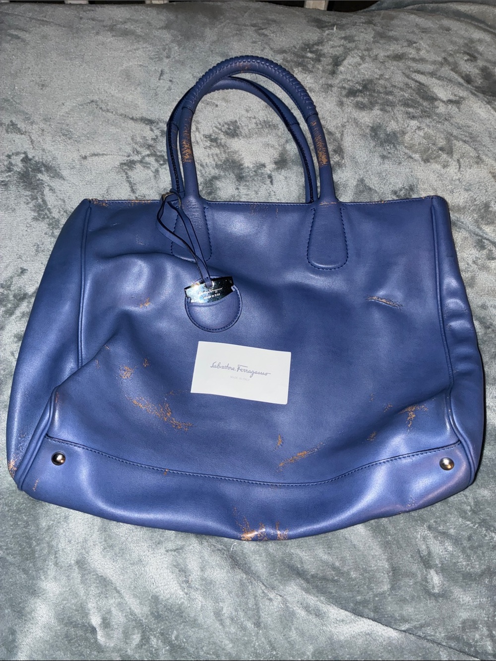 Salvatore Ferragamo Blue Leather Tote Classic Women’s Purse Handbag